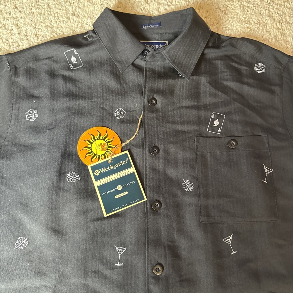 NWT! Weekender Lifestyle Mens Luau Edition Hawaiian Shirt Large The Casino Black